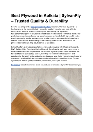 Best Plywood in Kolkata _ SylvanPly – Trusted Quality & Durability