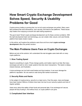 How Smart Crypto Exchange Development Solves Speed, Security & Usability Problems for Good