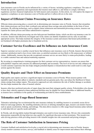 The Influence of Regulatory Compliance on Auto Insurance Costs in Florida