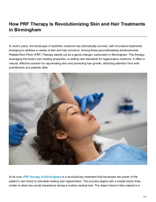 How PRF Therapy Is Revolutionizing Skin and Hair Treatments in Birmingham