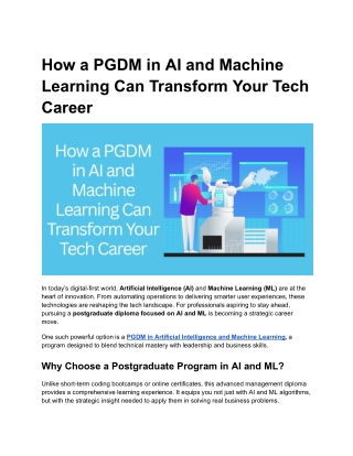 How a PGDM in AI and Machine Learning Can Transform Your Tech Career