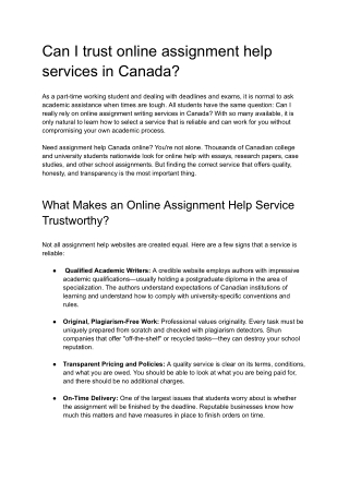 Can I trust online assignment help services in Canada