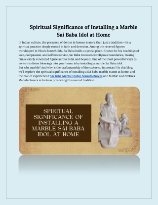 Spiritual Significance of Installing a Marble Sai Baba Idol at Home