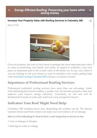 Increase Your Property Value with Roofing Services in Columbia, MD