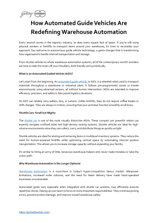 How Automated Guide Vehicles Are Redefining Warehouse Automation