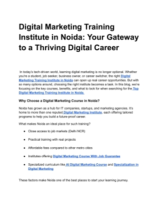 Digital Marketing Training Institute in Noida: Your Gateway to a Thriving Digita