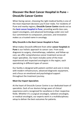 Meet Pune’s Best Cancer Doctors | OncoLife Cancer Hospital
