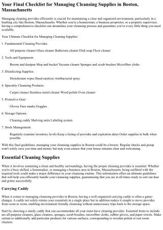 Your Final Guidelines For Managing Cleansing Supplies In Boston, Massachusetts