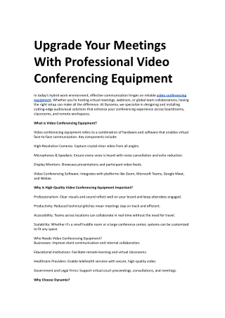Upgrade Your Meetings With Professional Video Conferencing Equipment