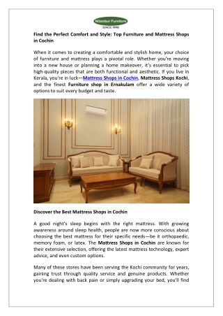 Find the Perfect Comfort and Style Top Furniture and Mattress Shops in Cochin