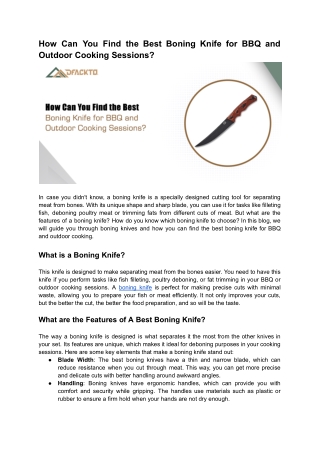 How Can You Find the Best Boning Knife for BBQ and Outdoor Cooking Sessions