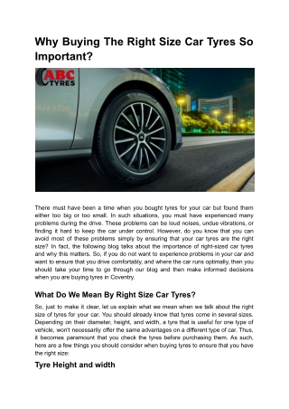 Why Buying The Right Size Car Tyres So Important?