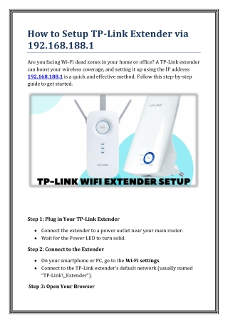 How to Setup TP-Link Extender via 192.168.188.1