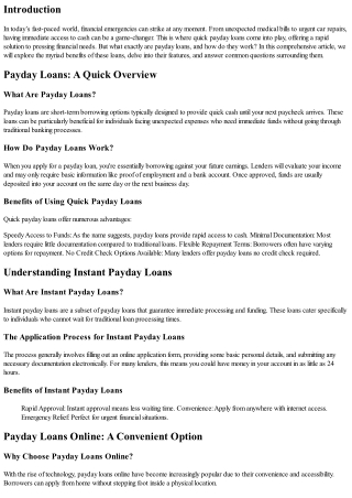 Speedy Solutions: The Benefits of Quick Payday Loans