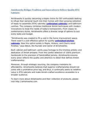 Amishwerks Bridges Tradition and Innovation to Deliver Quality RTA Cabinets