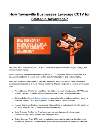 How Townsville Businesses Leverage CCTV for Strategic Advantage?