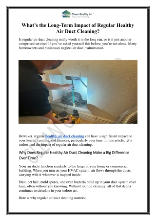 What’s the Long-Term Impact of Regular Healthy Air Duct Cleaning