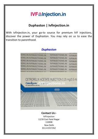 Duphaston  Ivfinjection.in