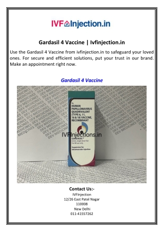 Gardasil 4 Vaccine  Ivfinjection.in
