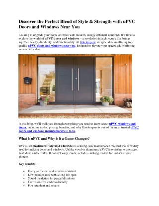 Discover the Perfect Blend of Style & Strength with uPVC Doors and Windows Near You