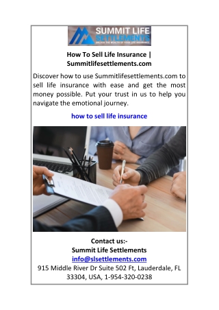 How To Sell Life Insurance Summitlifesettlements.com
