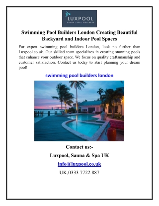 Swimming Pool Builders London Creating Beautiful Backyard and Indoor Pool Spaces