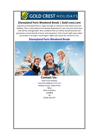 Disneyland Paris Weekend Break  Gold-crest.com.