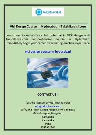 Vlsi Design Course In Hyderabad Takshila-vlsi.com