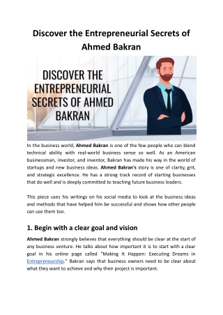 Discover the Entrepreneurial Secrets of Ahmed Bakran
