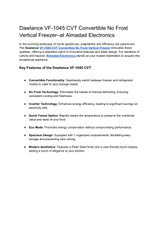 VF-1045 CVT Convertible No Frost Vertical Freezer – Smart Cooling by Almadad