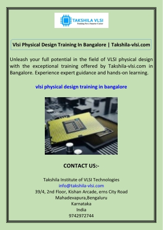 Vlsi Physical Design Training In Bangalore Takshila-vlsi.com