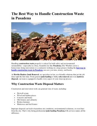 The Best Way to Handle Construction Waste in Pasadena
