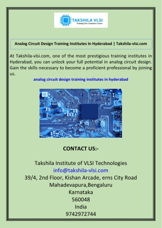 Analog Circuit Design Training Institutes In Hyderabad Takshila-vlsi.com