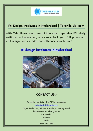 Rtl Design Institutes In Hyderabad Takshila-vlsi.com