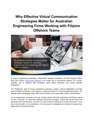 Why Effective Virtual Communication Strategies Matter for Australian Engineering Firms Working with Filipino Offshore Te