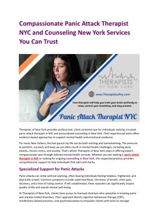 Compassionate Panic Attack Therapist NYC and Counseling New York Services You Can Trust
