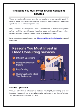 4 Reasons You Must Invest in Odoo Consulting Services