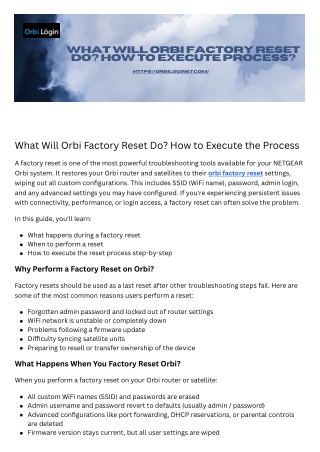 What Will Orbi Factory Reset Do How to Execute the Process