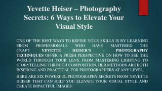 Yevette Heiser – Photography Secrets: 6 Ways to Elevate Your Visual Style