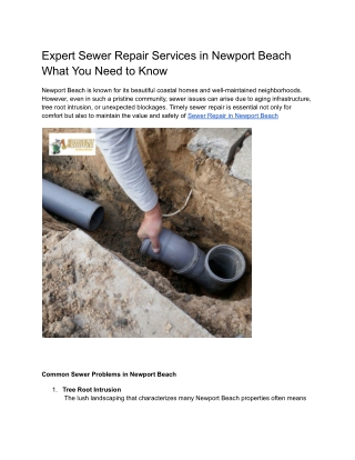 Expert Sewer Repair Services in Newport Beach What You Need to Know