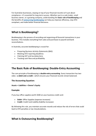 Basic Rule of Bookkeeping & Benefits of Outsourcing for Australian Businesses