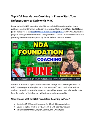 Top NDA Foundation Coaching in Pune – Start Your Defence Journey Early with MKC