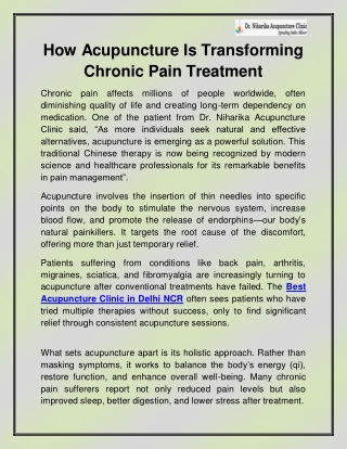 Best Acupuncture Clinic in Delhi NCR