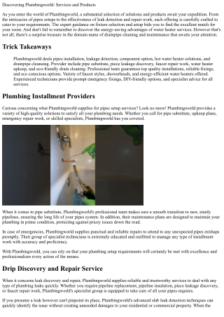discovering plumbingworld services and products