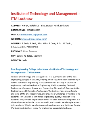 Best B.Arch. College in Lucknow – Institute of Technology and Management - ITM