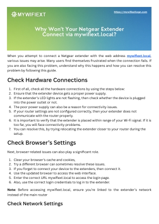 Why Won’t Your Netgear Extender Connect via mywifiext.local