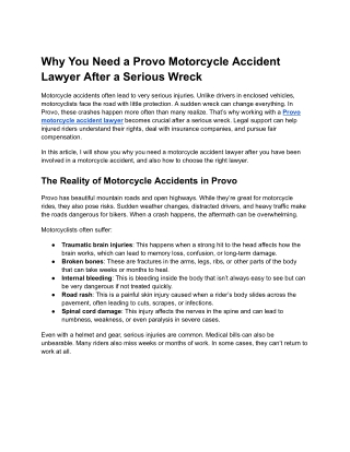 Why You Need a Provo Motorcycle Accident Lawyer After a Serious Wreck
