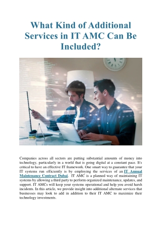 What Kind of Additional Services in IT AMC Can Be Included