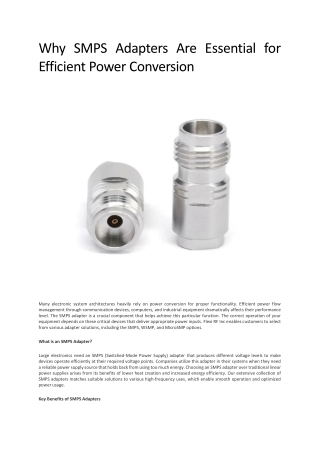 why smps adapters are essential for efficient