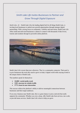 Smith Lake Life Invites Businesses to Partner and Grow Through Digital Exposure